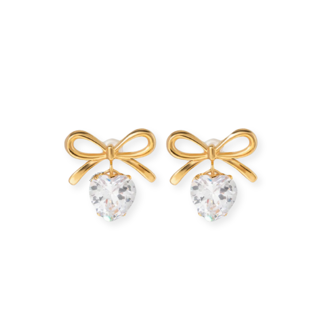 Brigitte - 18K Gold Filled Earrings Bow & Heart Shaped