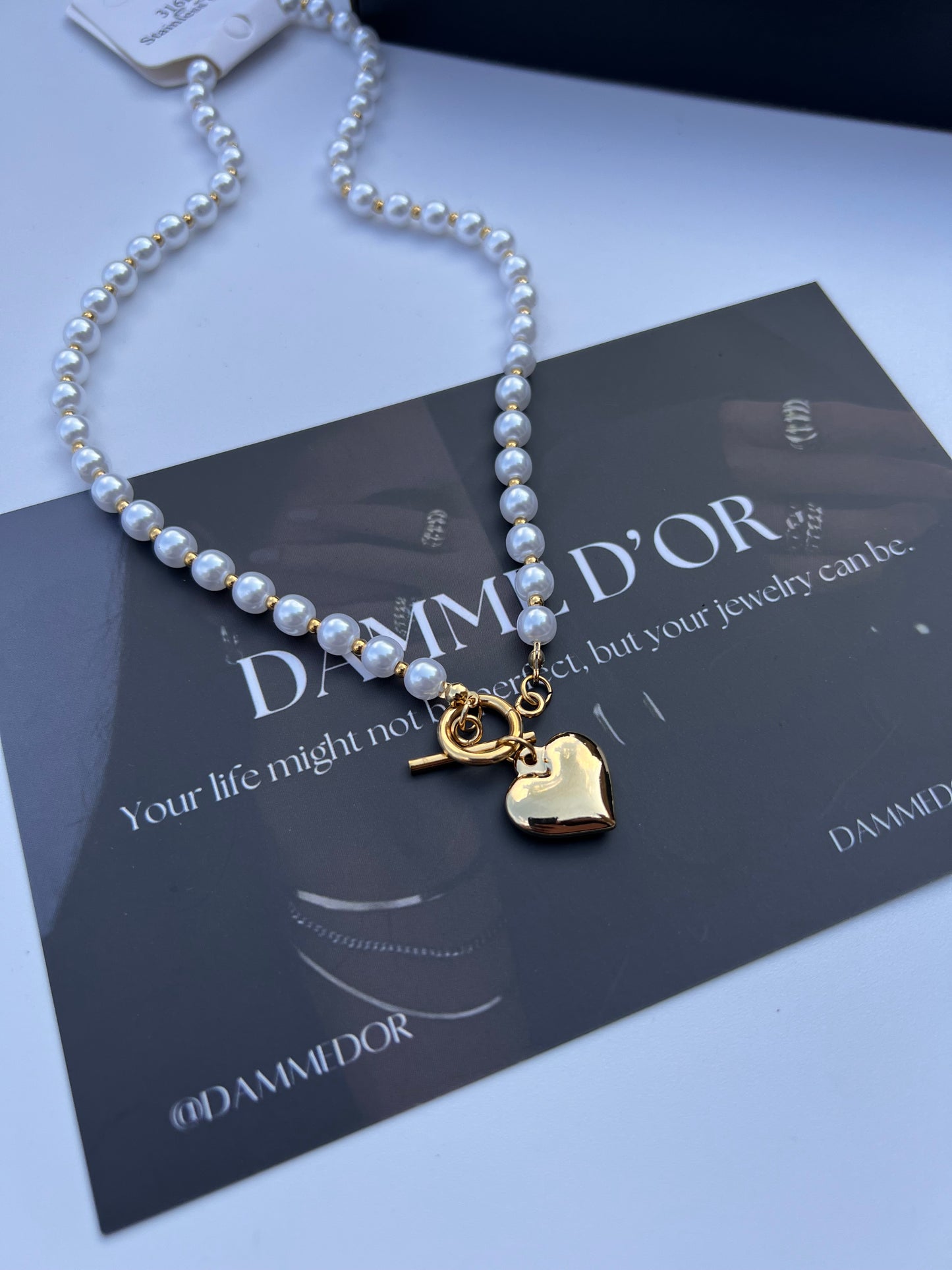 Camila Heart & Pearl Necklace 18K Gold plated S. steel