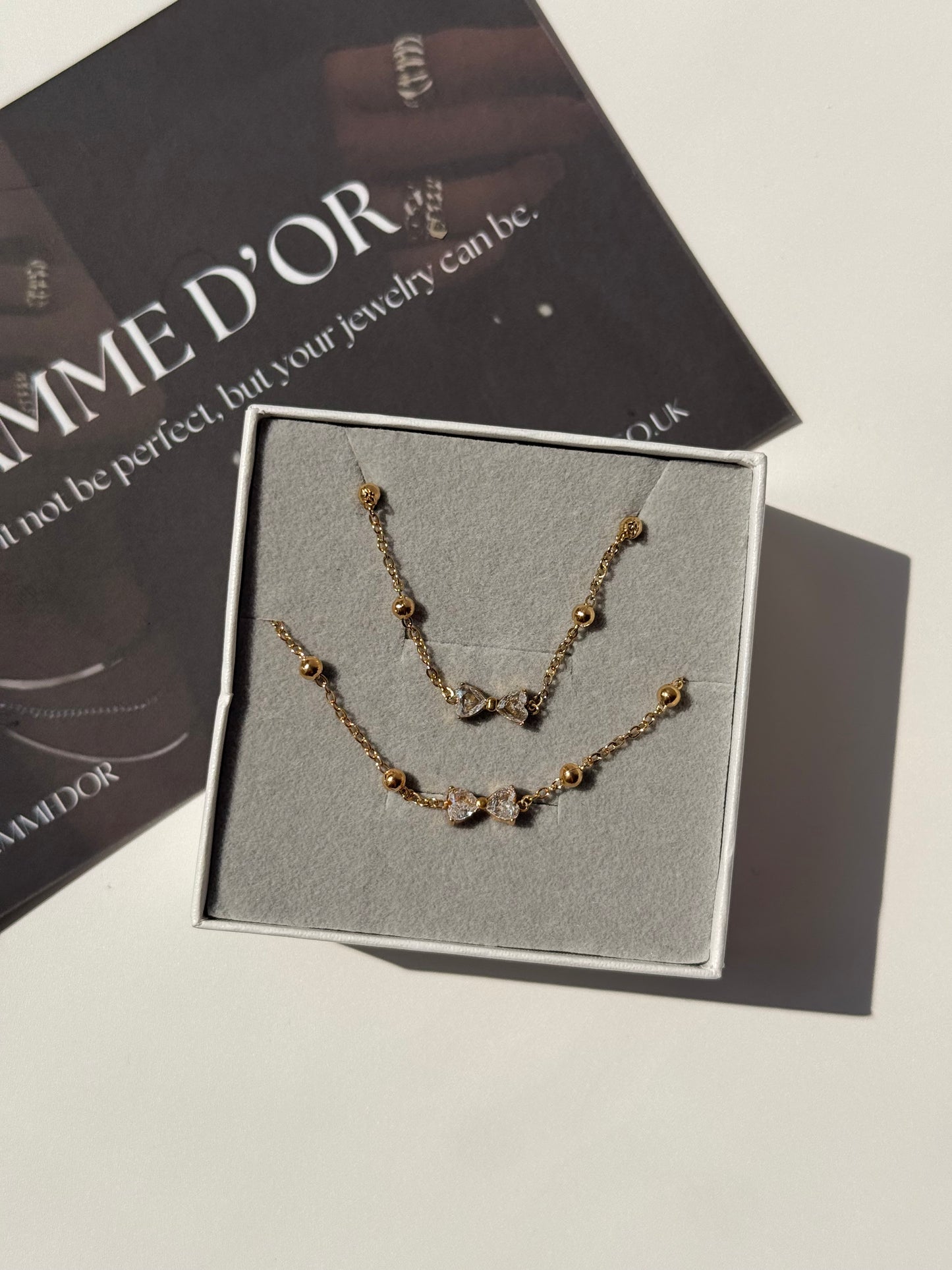Aaliyah 18K Gold Filled Jewelry Set Bracelet & Necklace dainty bow