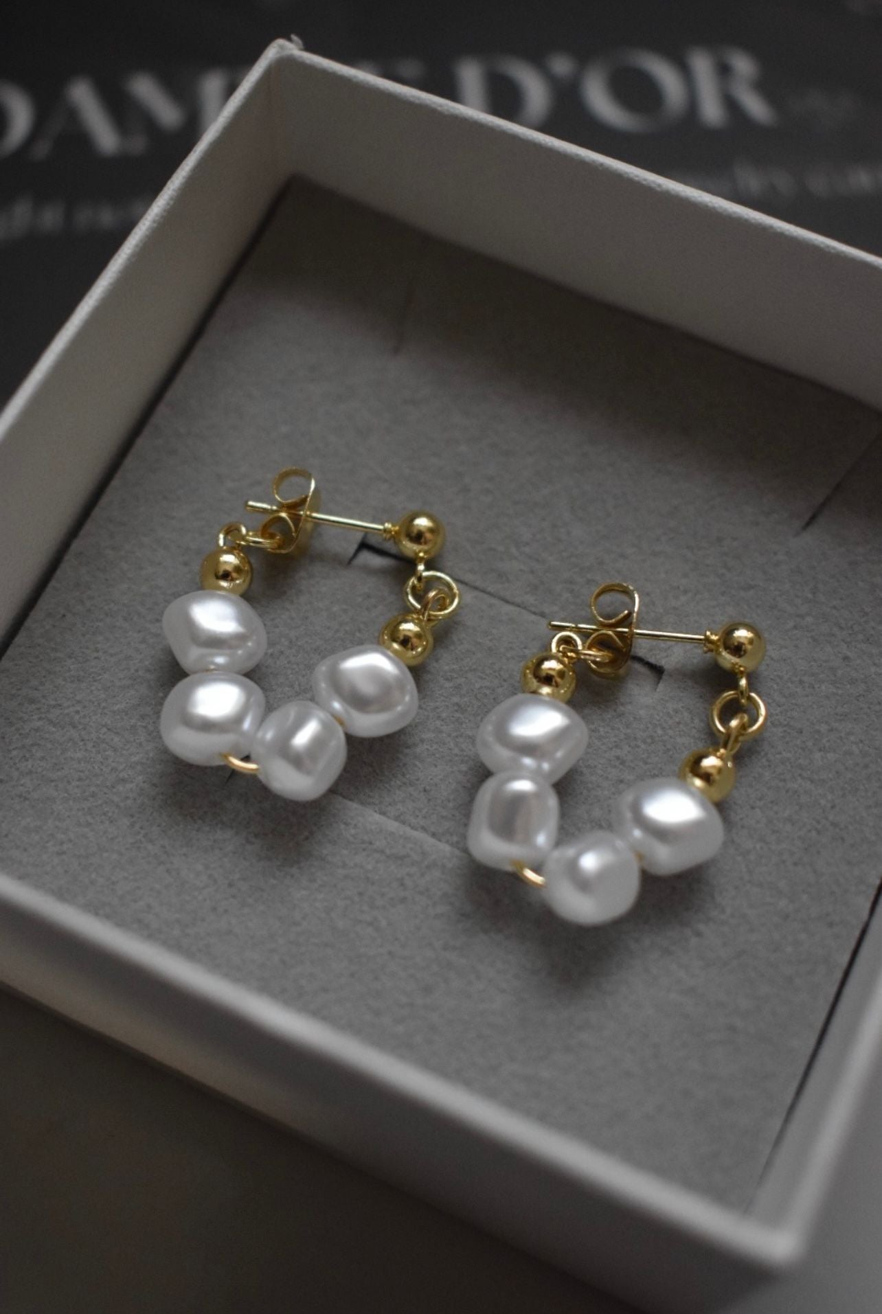Daisy - Pearl Hoop Earrings 18KG Filled