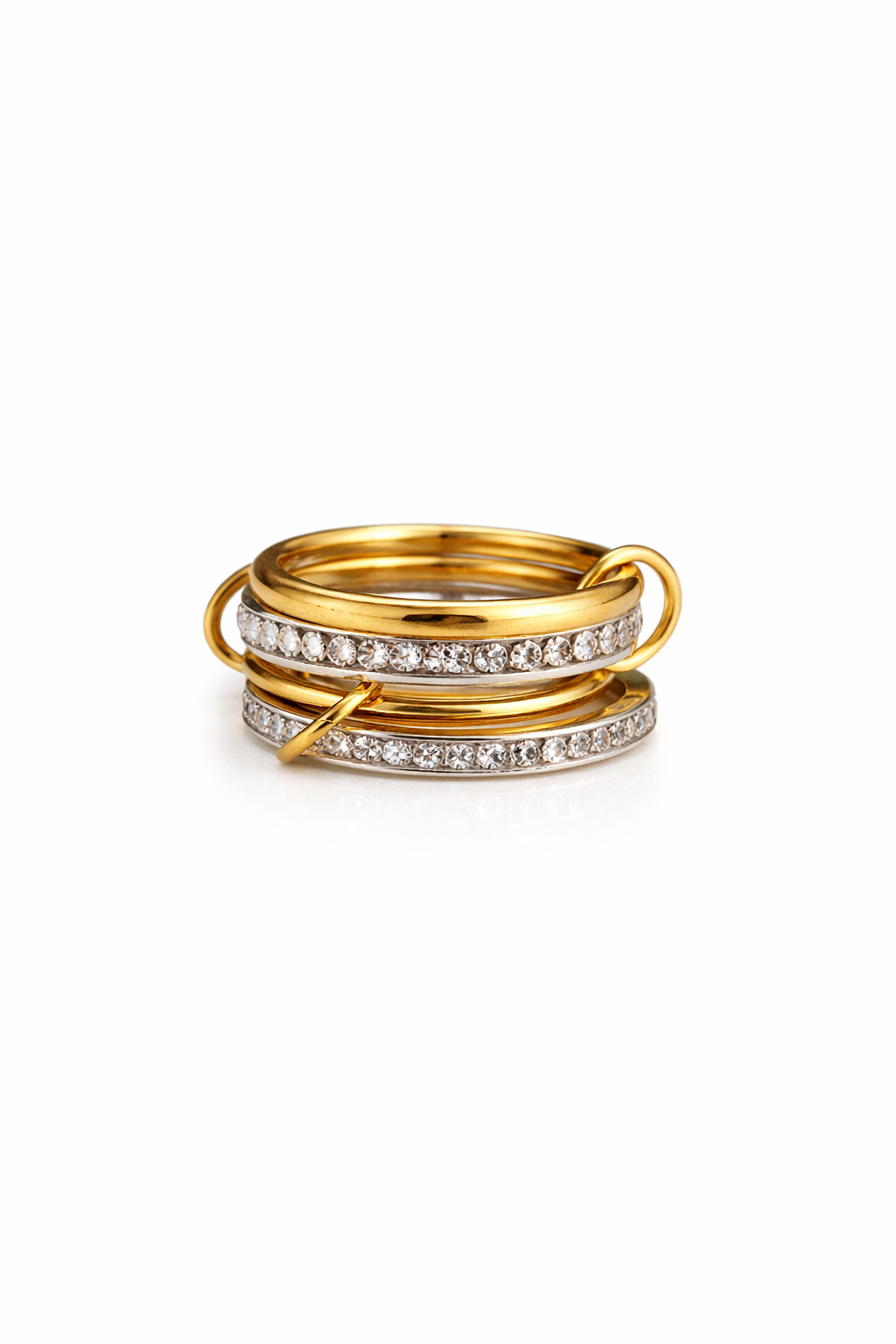 Gold & Silver Stackable Ring – 4 Layer Minimalist Band 18K Gold Filled Cubic Zirconia Stones