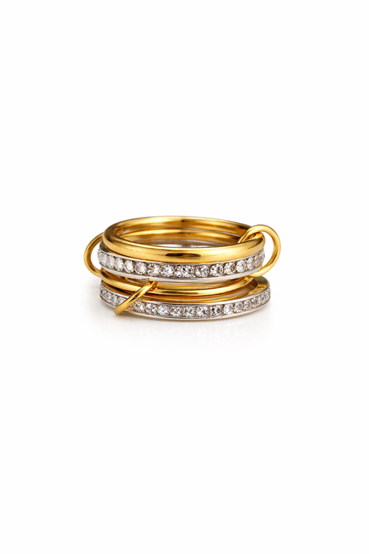 Gold & Silver Stackable Ring – 4 Layer Minimalist Band 18K Gold Filled Cubic Zirconia Stones