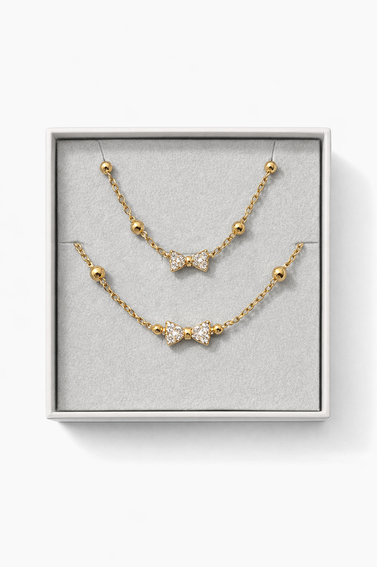Aaliyah 18K Gold Filled Jewelry Set Bracelet & Necklace dainty bow
