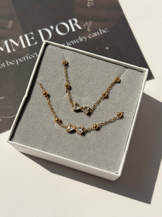 Aaliyah 18K Gold Filled Jewelry Set Bracelet & Necklace dainty bow