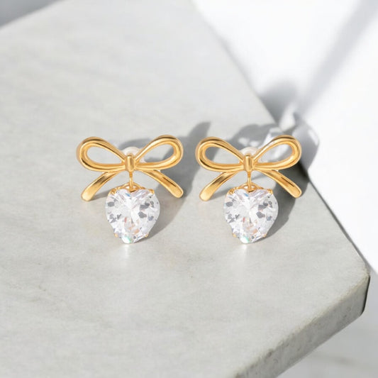 Brigitte - 18K Gold Filled Earrings Bow & Heart Shaped