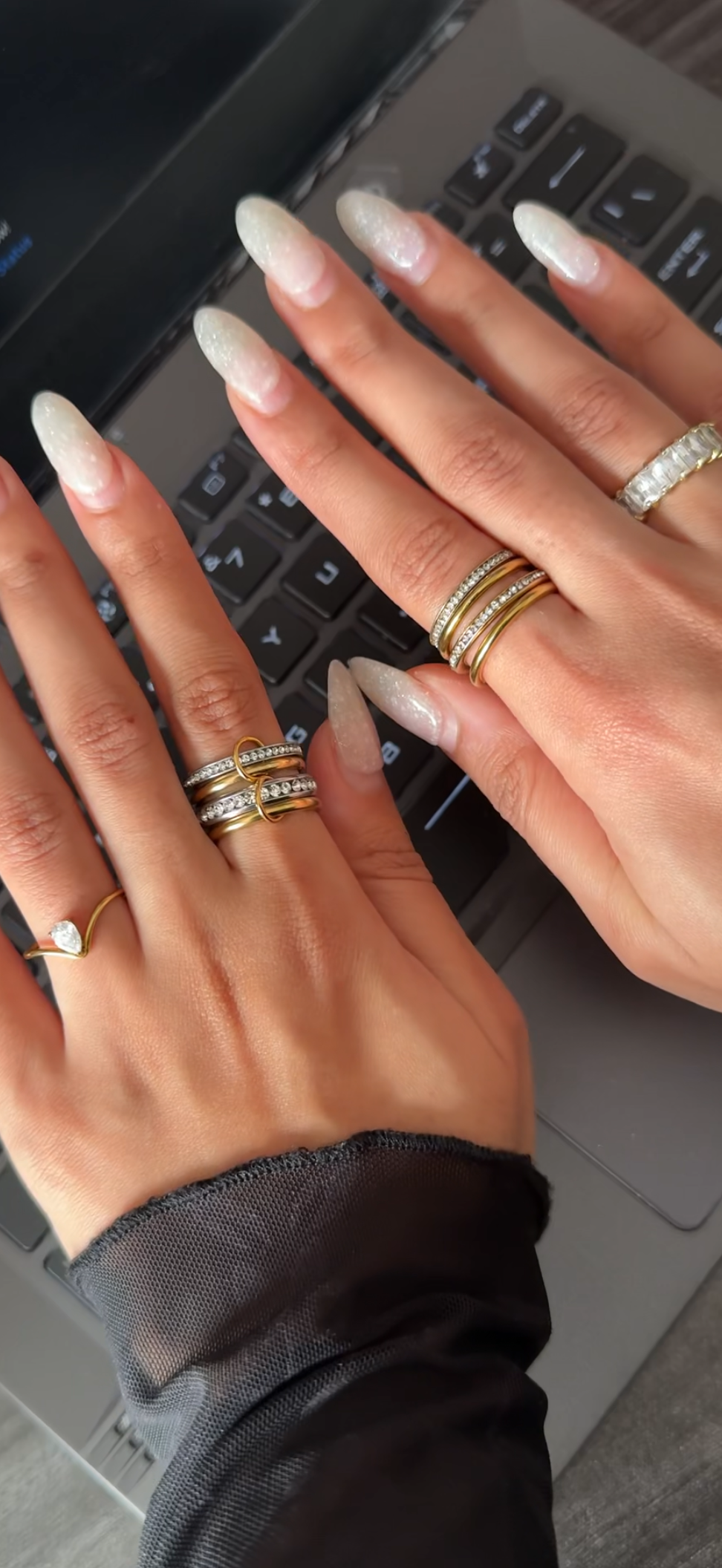 Gold & Silver Stackable Ring – 4 Layer Minimalist Band 18K Gold Filled Cubic Zirconia Stones