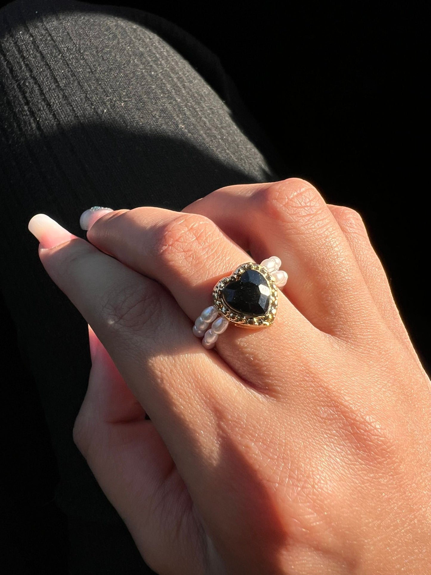 Pearl & Gold Heart Shaped Ring 18K